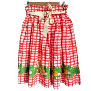 MOTEL Red Gingham & tTropical Fruits Dainty Cotron Skirt Size Small NWT